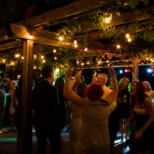 Dance floor party at an outdoor wedding